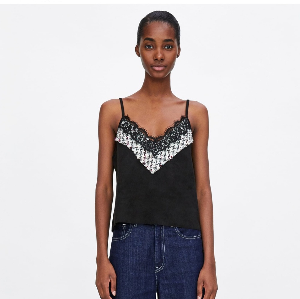ZARA MIXED LINGERIE STYLE BLACK TOP